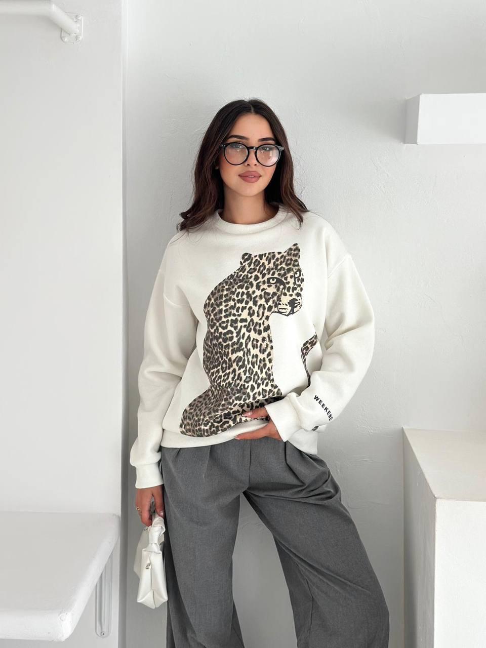 LEOPAR BASKI ÜÇ İPLİK SWEATSHİRT