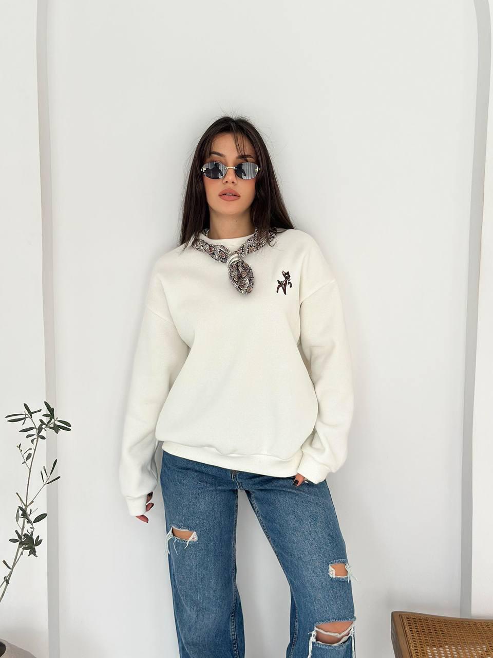 Ceylan nakışlı fularlı 3 iplik sweaters