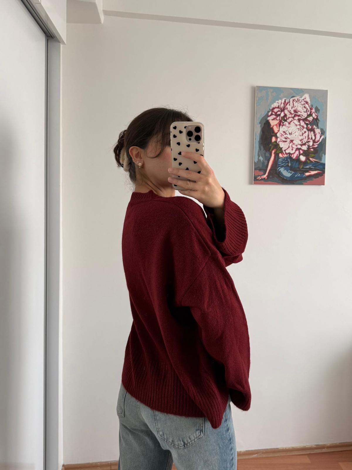 V yaka triko kazak -Bordo