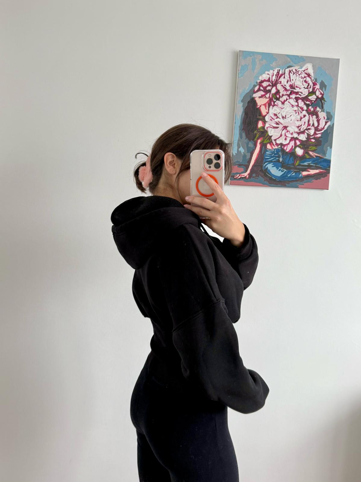 Korse detay hırka -siyah