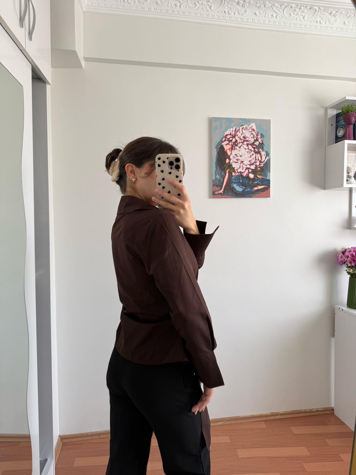 Yandan bağlamalı Viral gömlek - Kahverengi