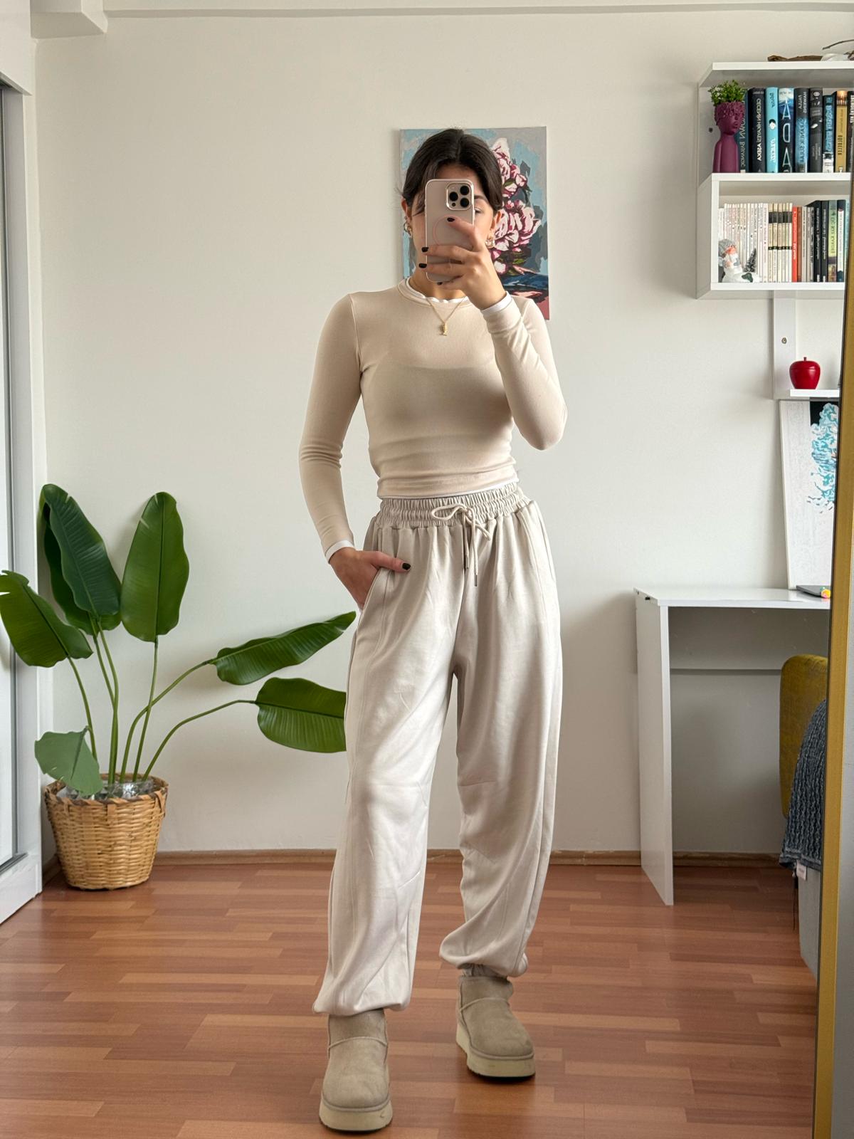 Modal kumaş eşofman  bej