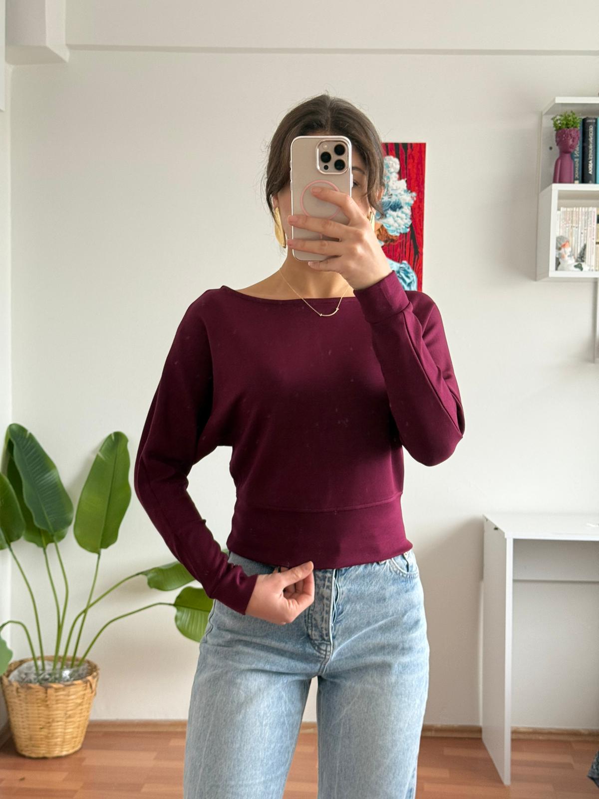 Oysho kayık yaka bluz - Bordo