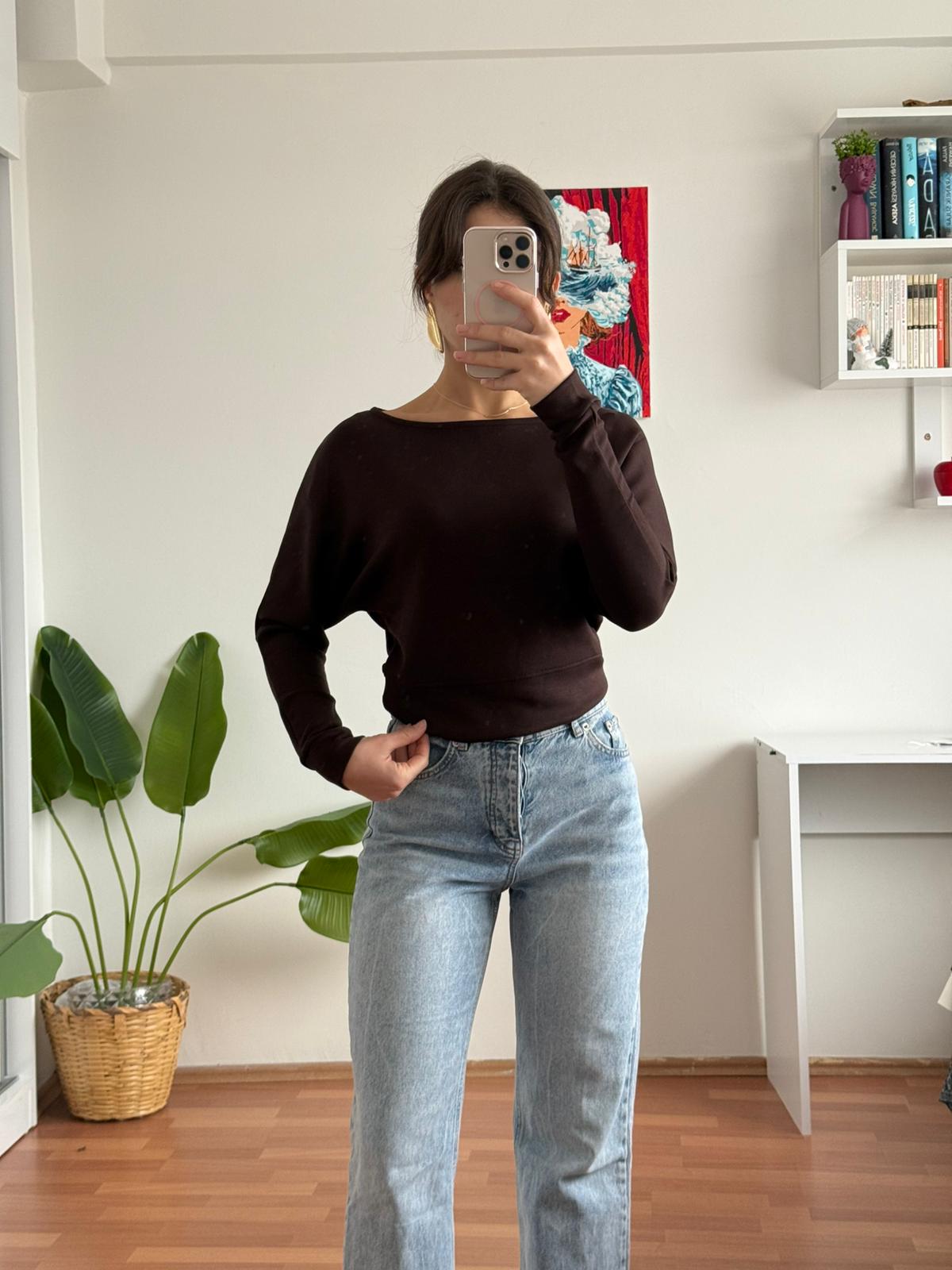 Oysho kayık yaka bluz - kaverengi