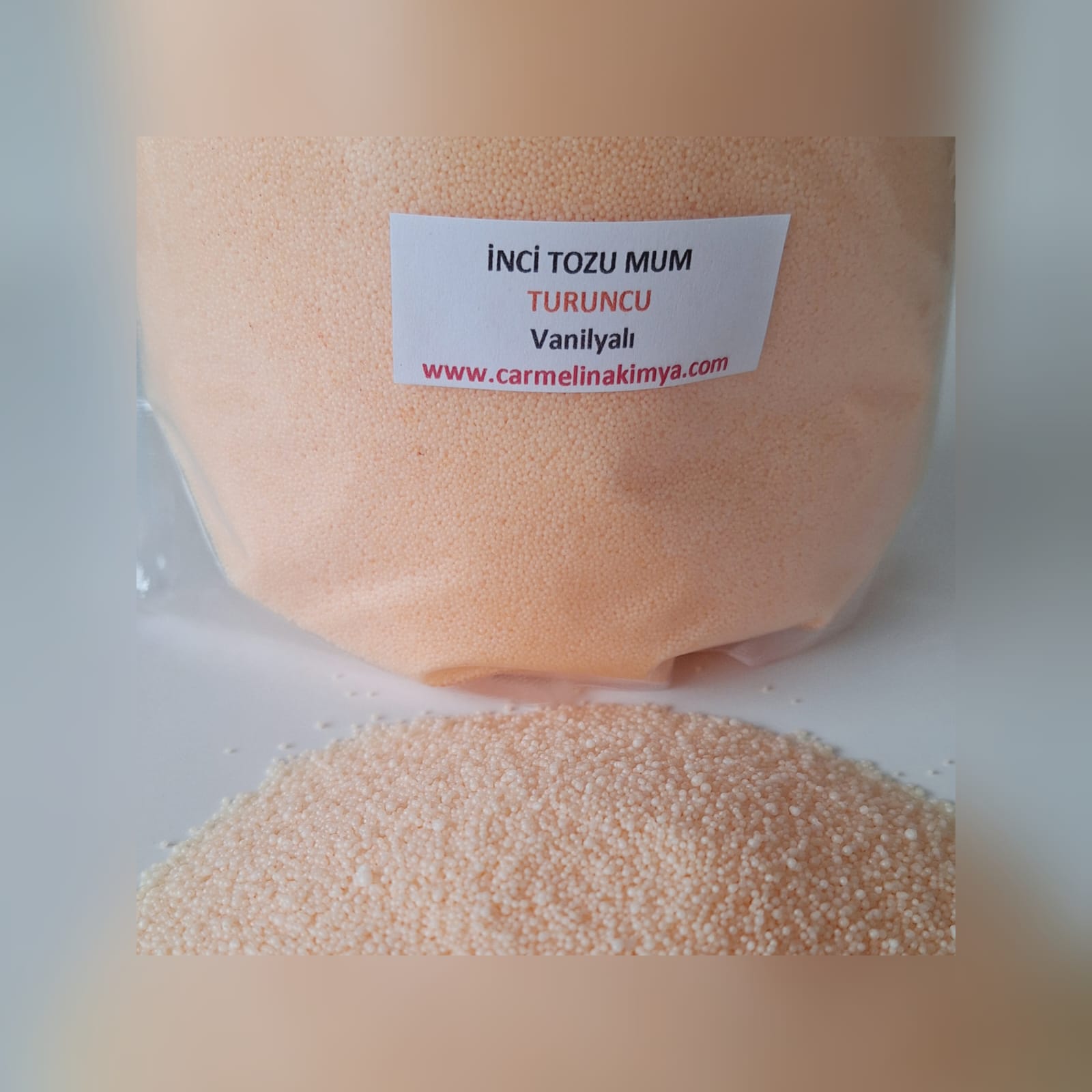 İnci Tozu Mum Turuncu Renk ,Vanilya Esanslı ,100gr