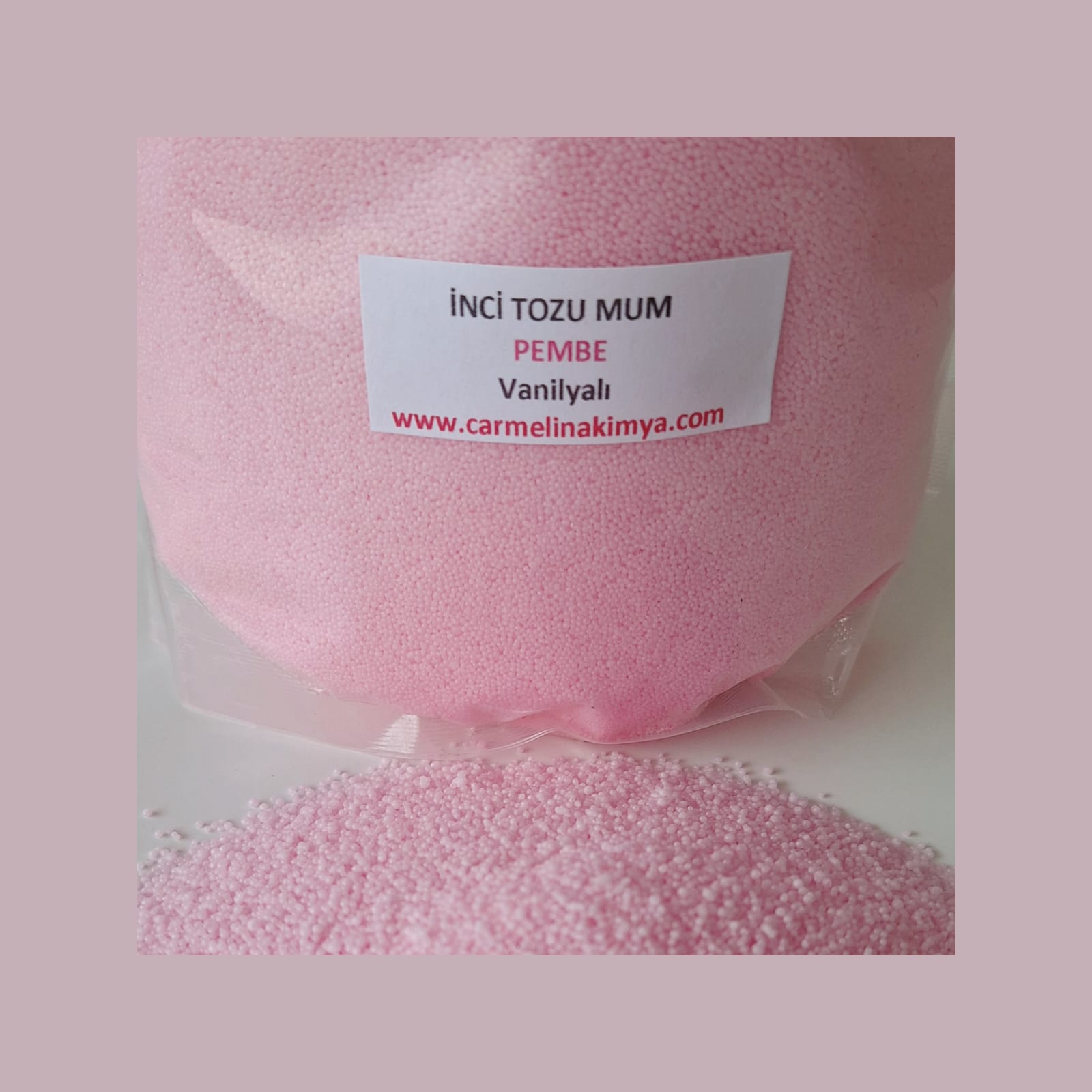 İnci Tozu Mum Pembe Renk ,Vanilya Esanslı ,100gr