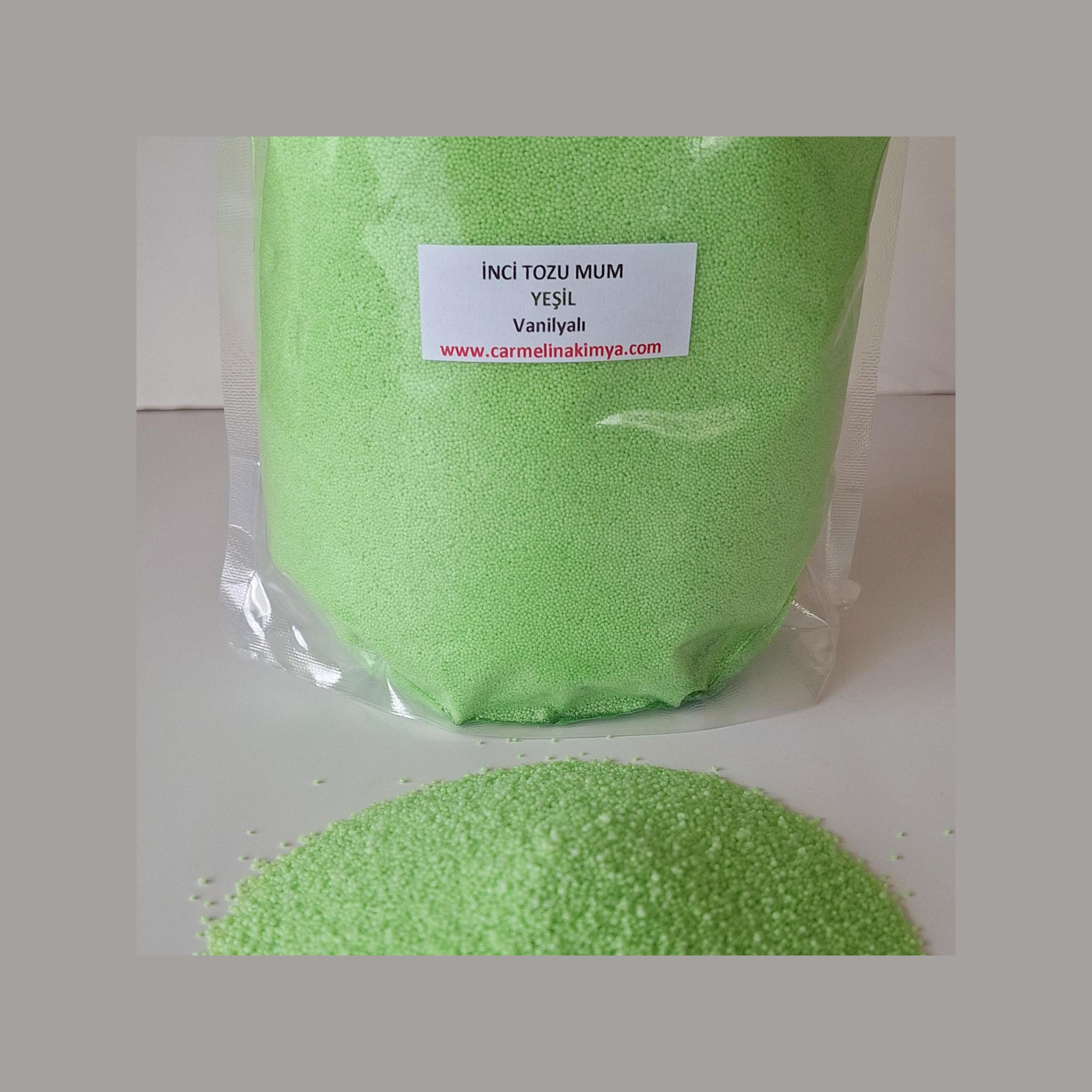 İnci Tozu Mum Yeşil Renk Vanilya kokulu 100gr