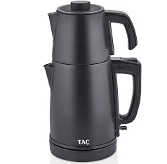 Taç Keyfidem Çelik Çay Makinesi Mat Siyah – 2200W, 1.7L Alt Demlik, 1.2L Üst Demlik