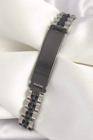 316L Çelik Gümüş Siyah Renk Zincir Künye Model Erkek Bileklik