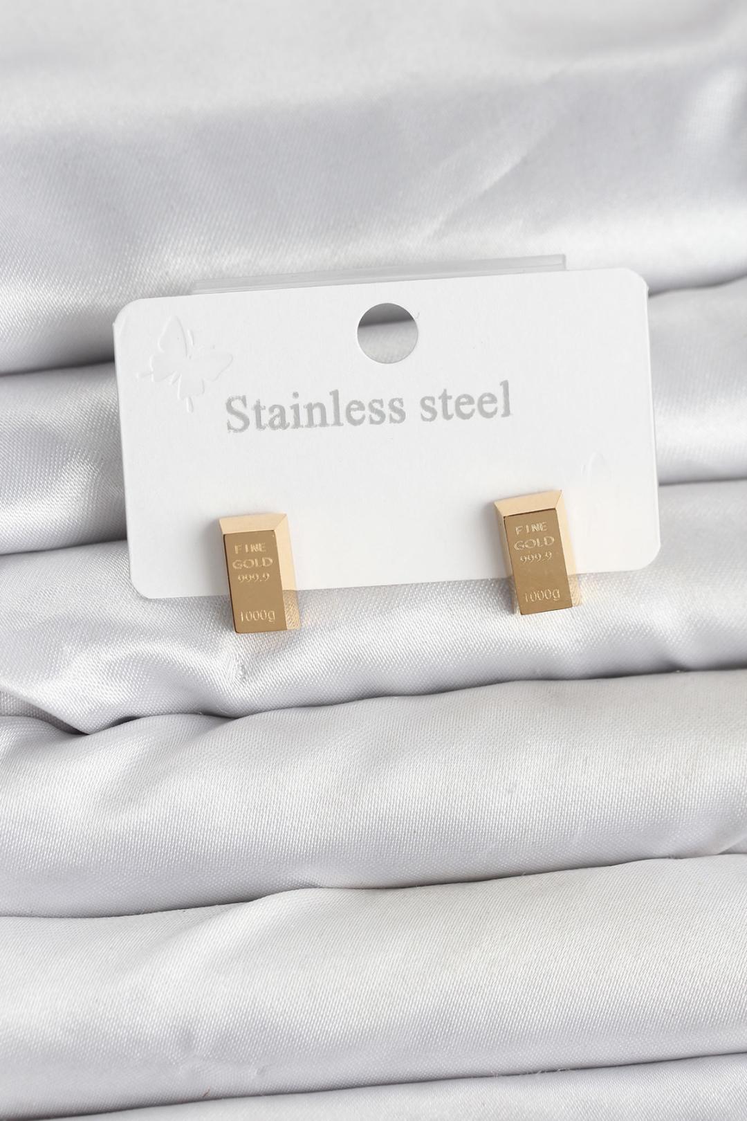 316L Çelik Gold Renk Külçe Altın Model Kadın Küpe BKP11353