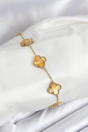316L Çelik Gold Zincir Sarı Yonca Bileklik BB7906