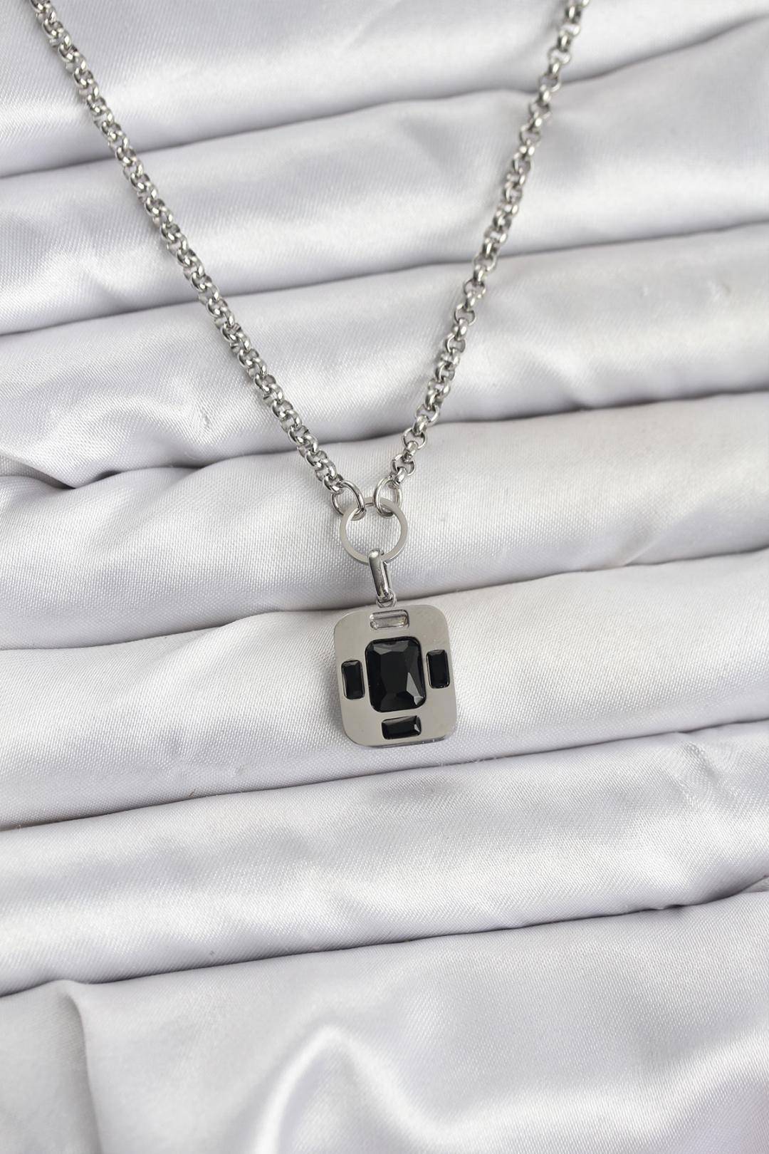 316L Çelik Zincir Gümüş Renk Vintage Model Kadın Kolye BKO10686