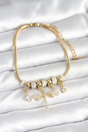 Pirinç Gold Renk Yusufçuk Charmlı Kadın Bileklik BB7995