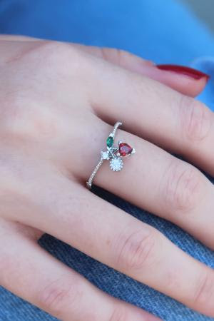 Gümüş Renk Kiraz Model Zirkon Taşlı Kadın Yüzük BYK2604