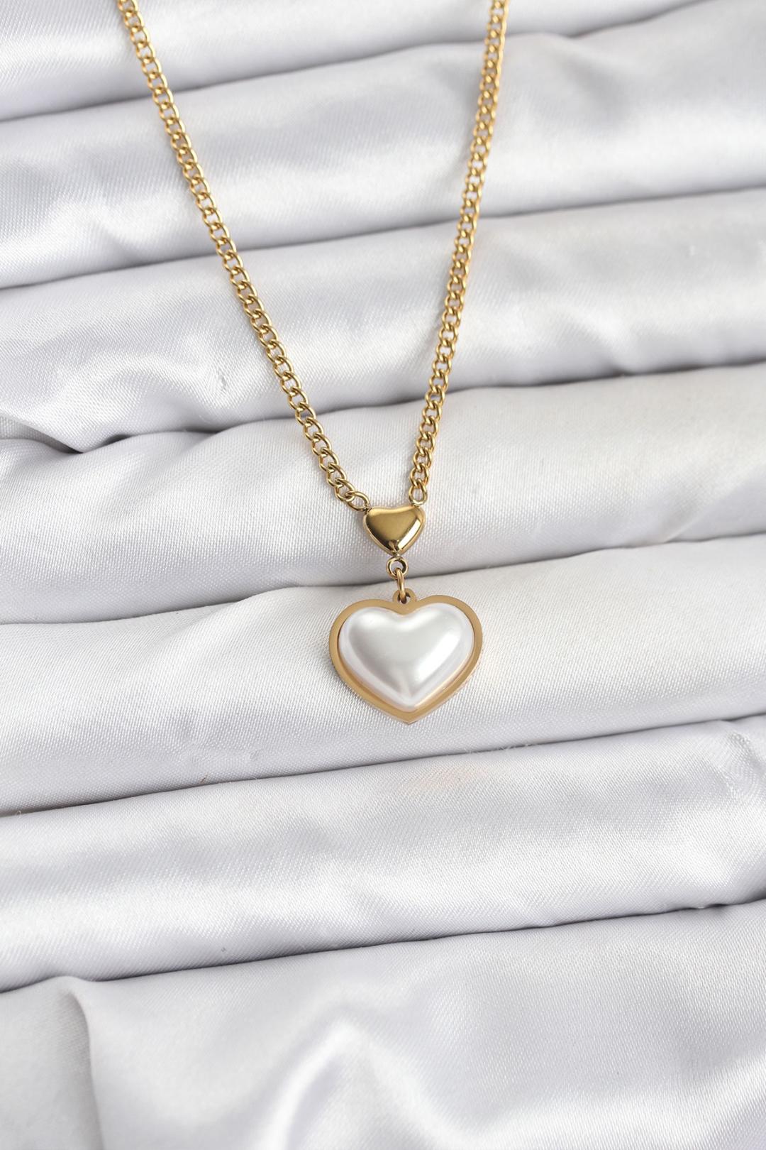 316L Çelik Zincir Gold Renk Bombeli Kalp Model Kadın Kolye BKO10685