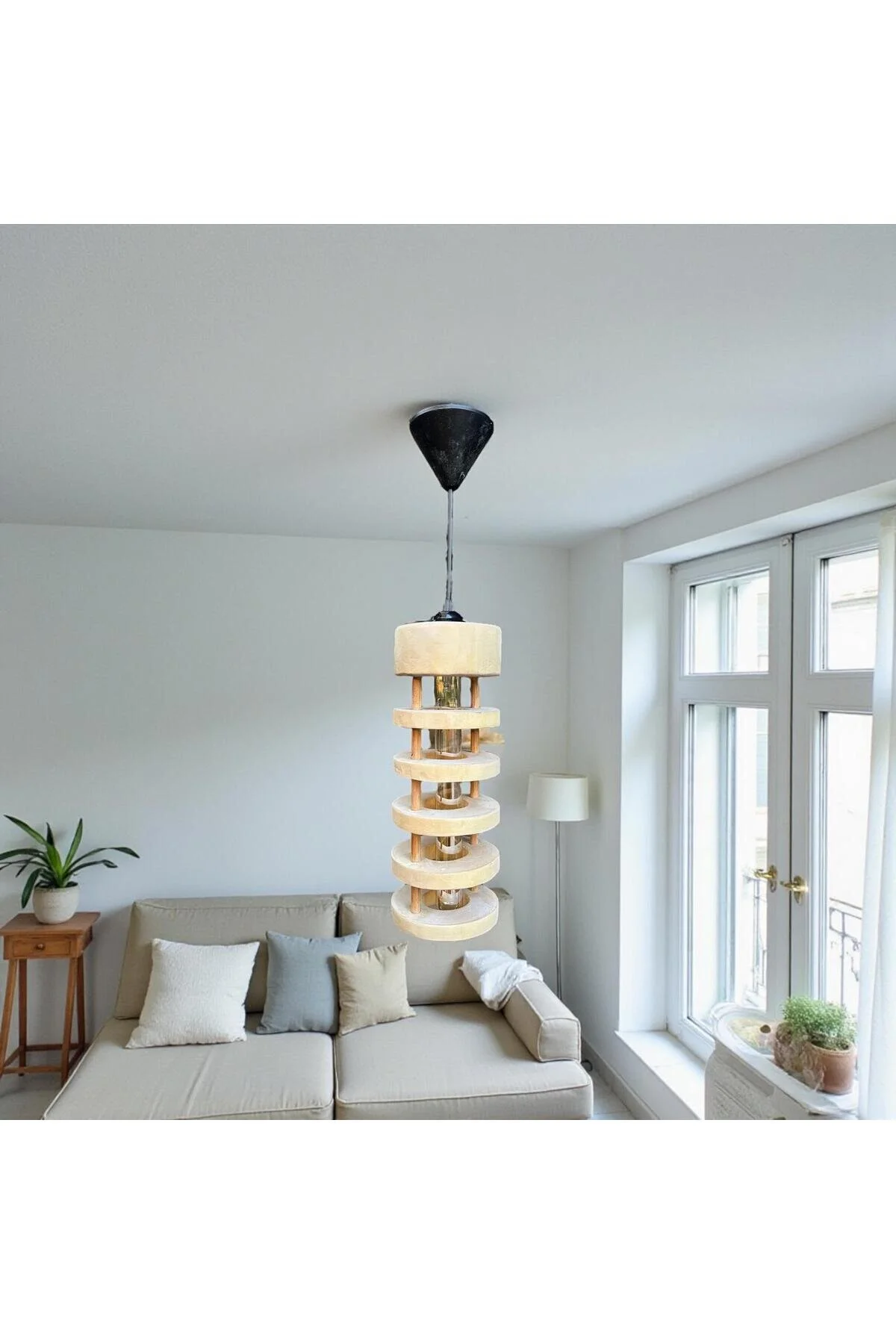 Dekoratif Silindir Ahşap Avize