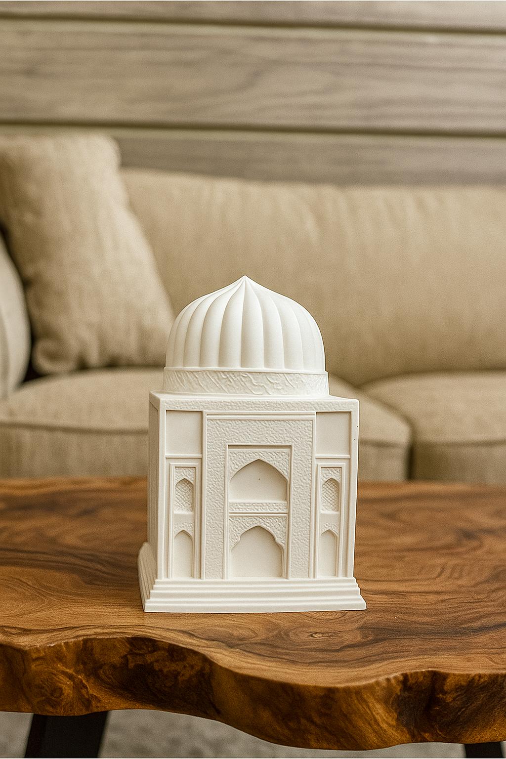 Dekoratif Mini Cami Maketi – Beyaz İslami Mimari Biblo