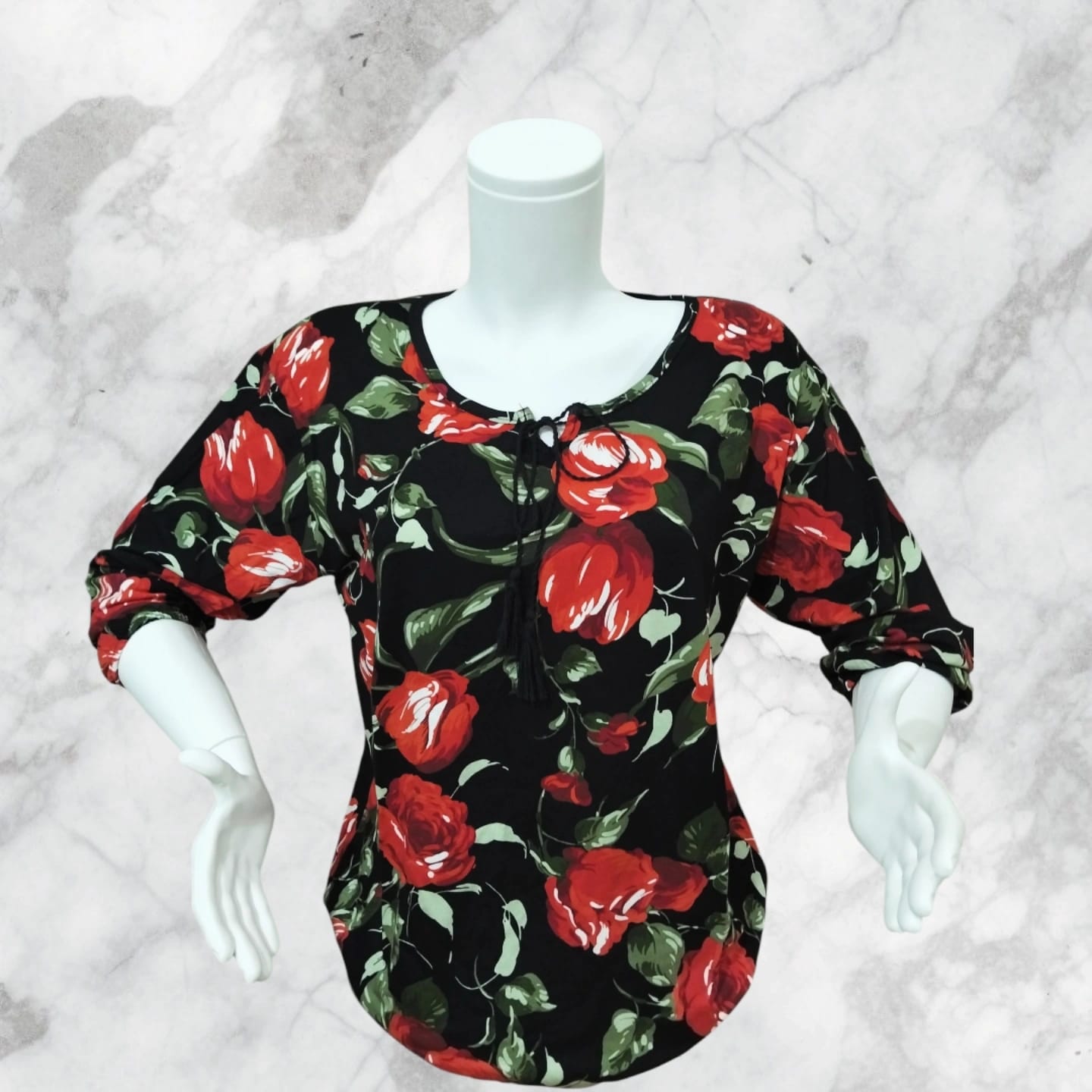 gül desenli ipli yaka fakir kol bluz