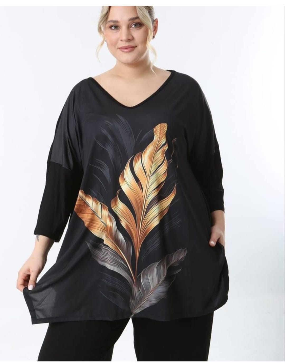 salaş model tunik yaprak desenli