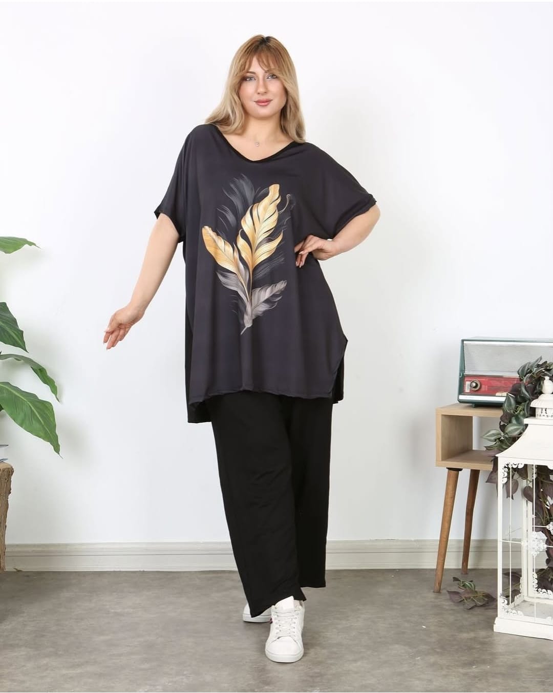 salaş model tunik yaprak desenli