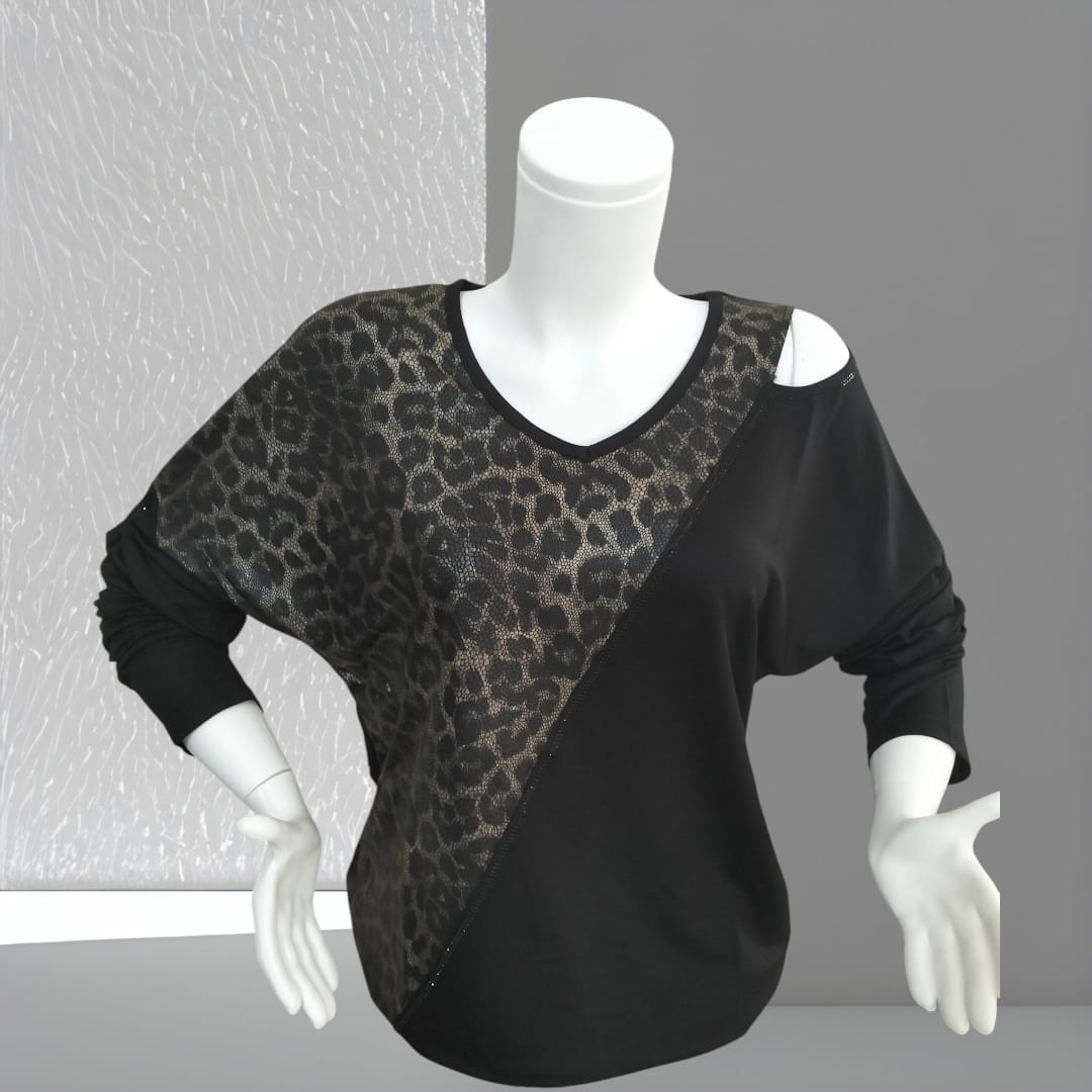 leopar desenli uzun kol bluz