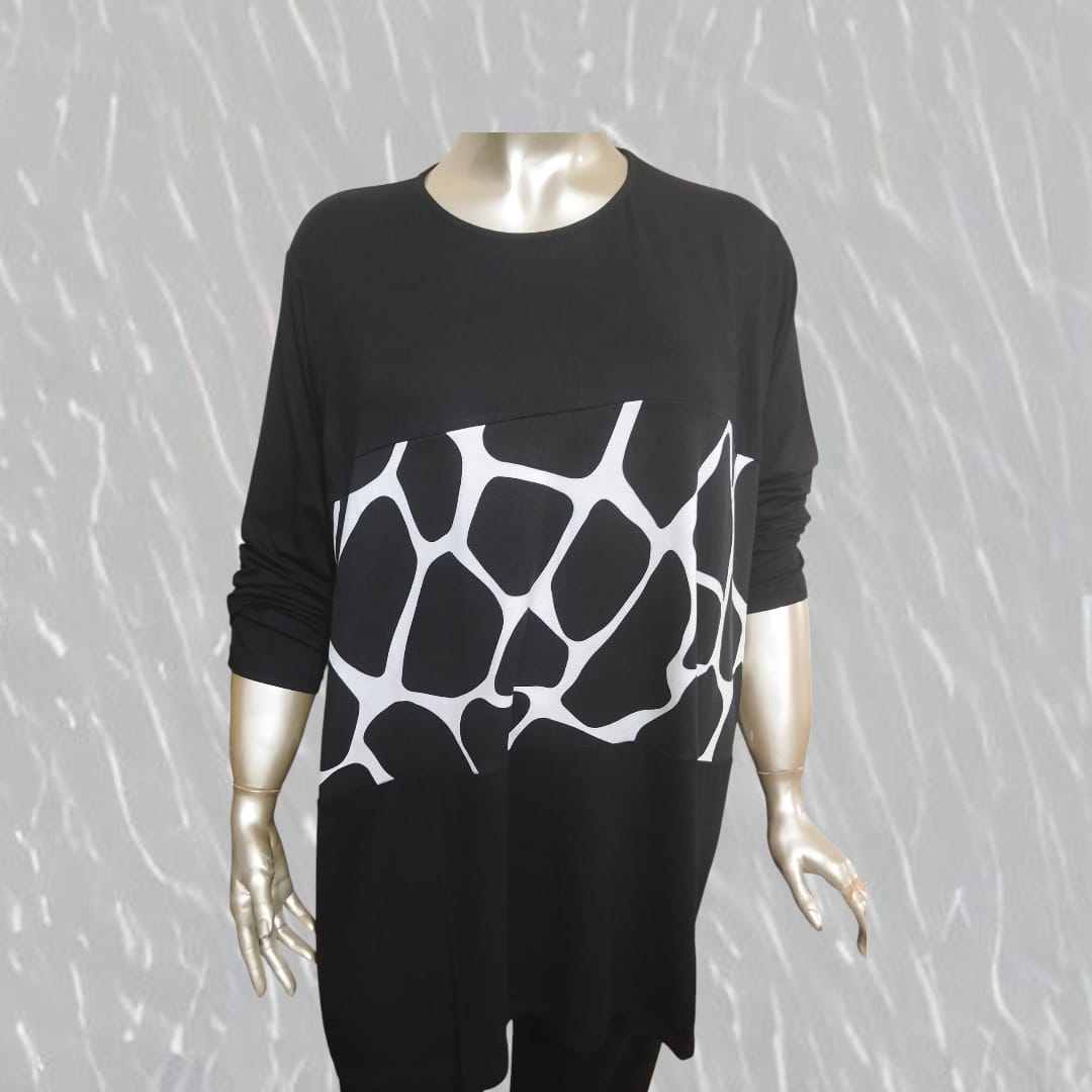 siyah beyaz parçalı bluz