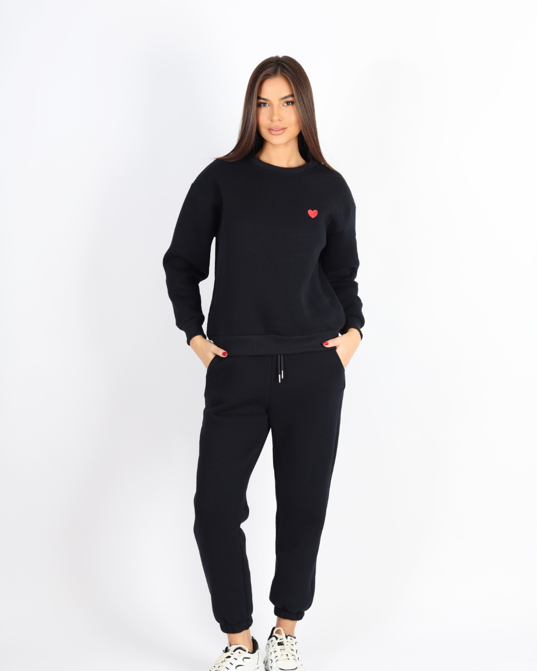Kalp Detaylı Kadın Eşofman Takımı | Siyah-Beyaz | YT MODA