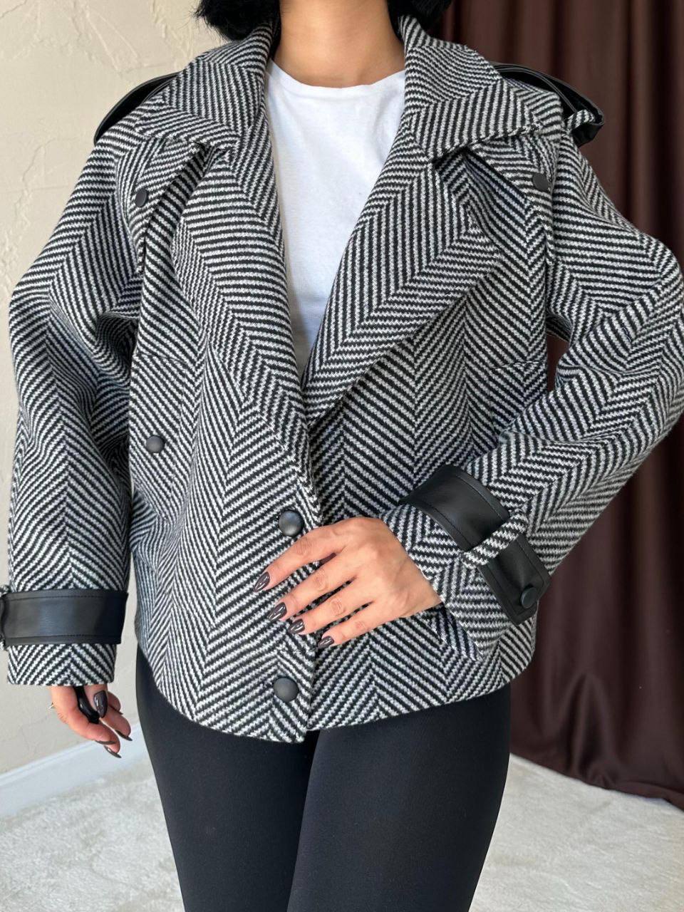 gri çizgili garnili ceket