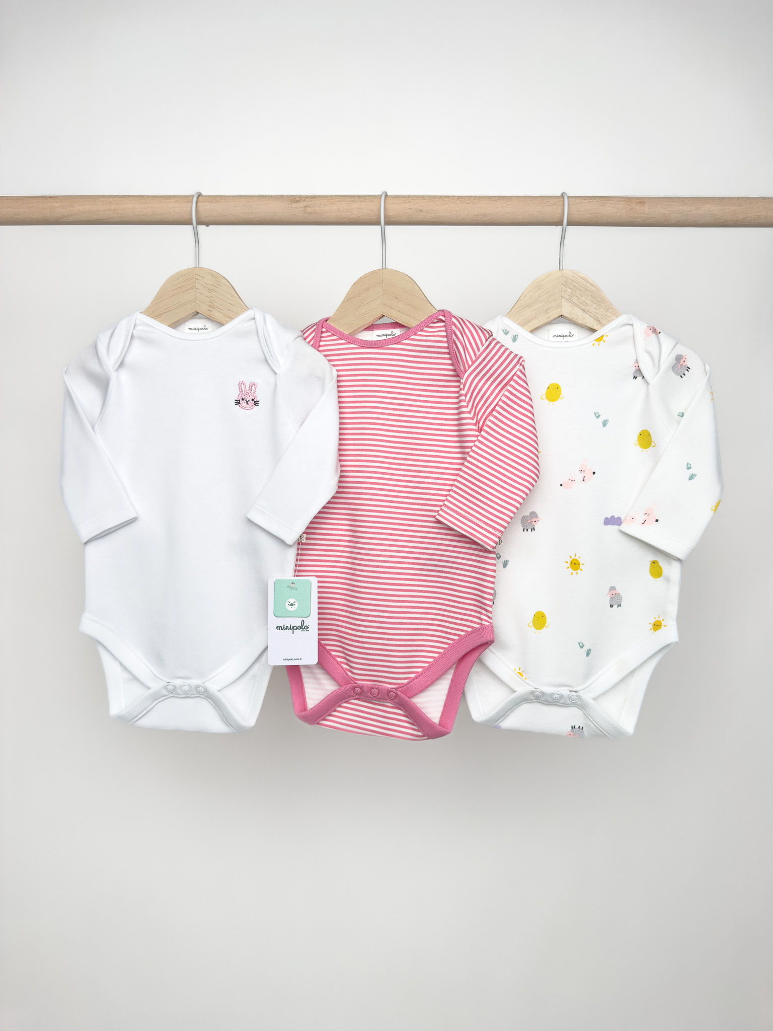 Uzun Kol Kız Bebek Çıtçıtlı 3'lü Body Set