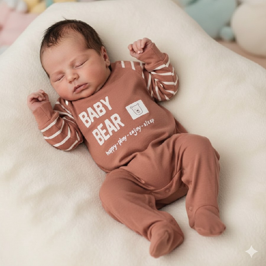 Ayıcıklı Pamuklu Bebek Tulum  0-3 Ay