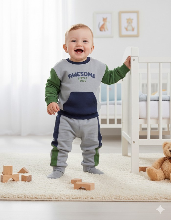 Gri Yeşil Erkek Bebek Eşofman Takım