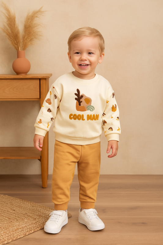 Erkek Bebek Alt Üst Takım %100 Pamuk – Baskılı Sweatshirt Pantolon