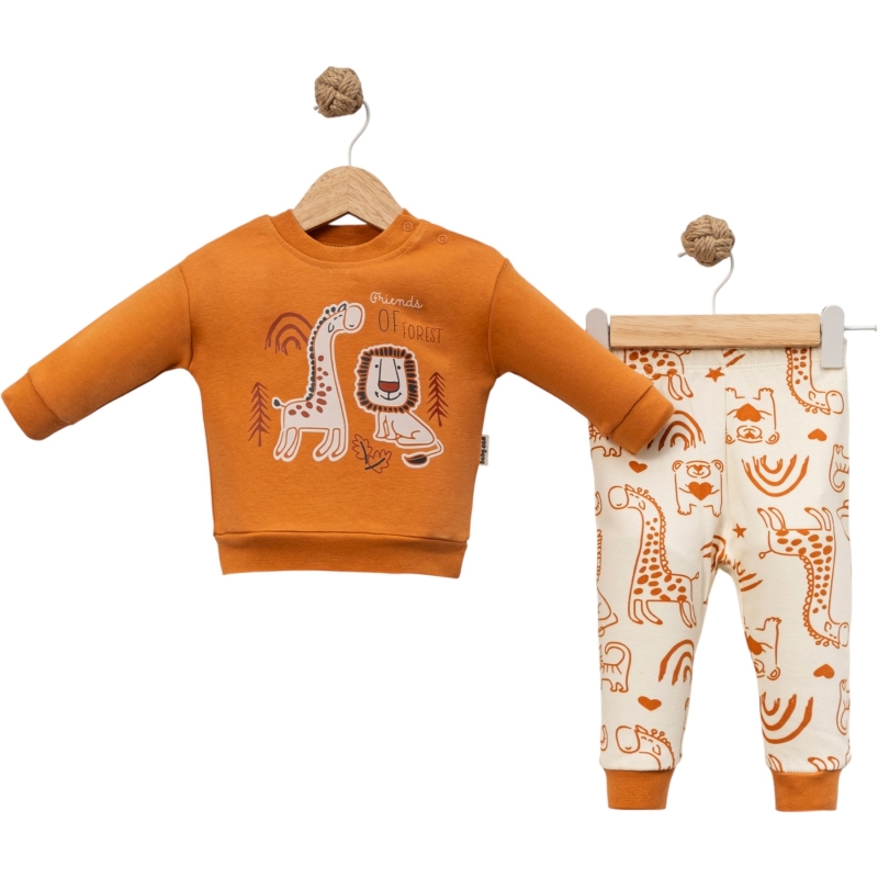 Friends Of Forest Baskılı %100 Pamuk Bebek Takımı – Uzun Kollu Sweatshirt & Pantolon 0-24 Ay