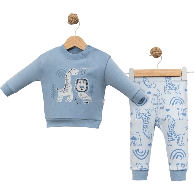 Mavi Friends Of Forest Baskılı %100 Pamuk Bebek Takımı – Uzun Kollu Sweatshirt & Pantolon