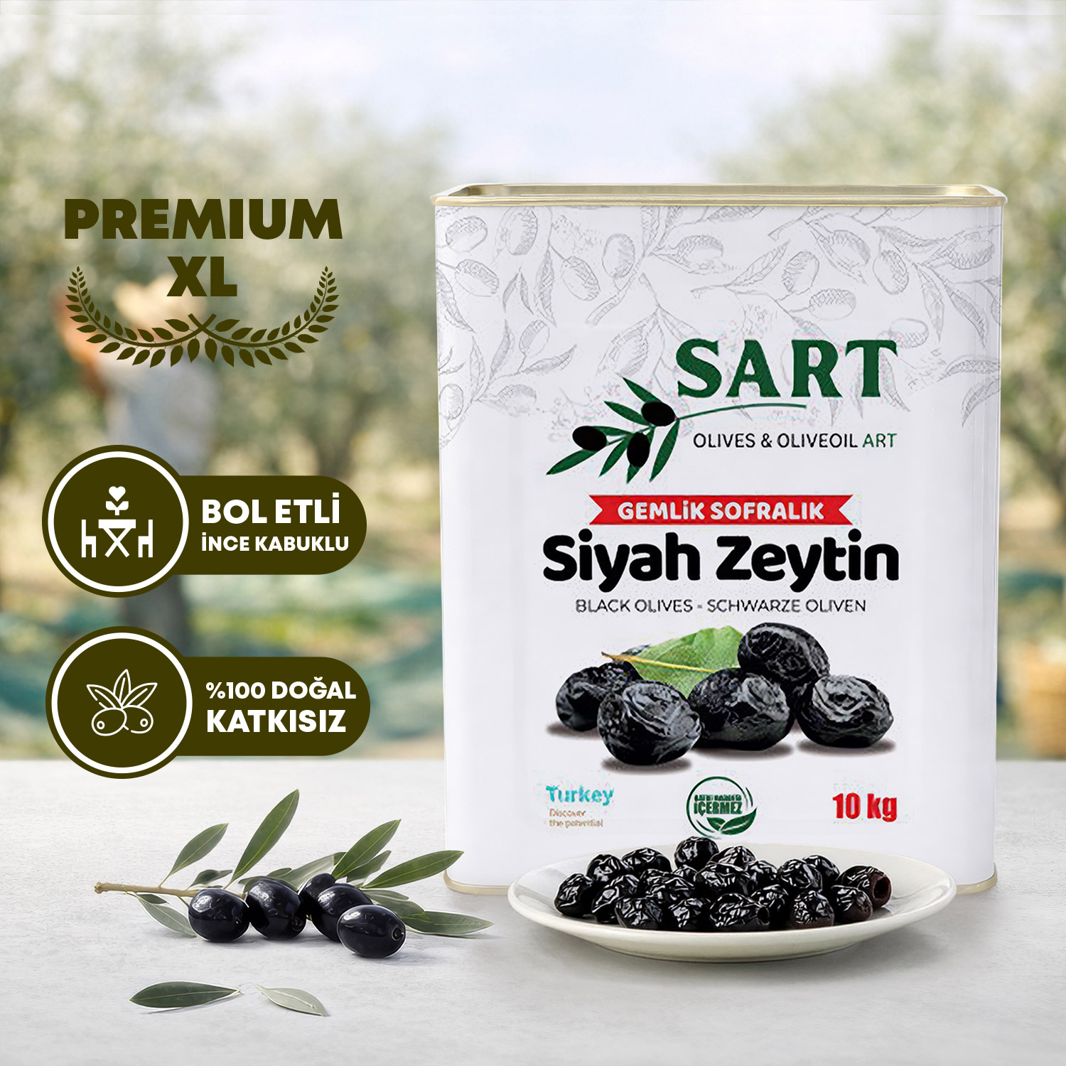 Taş Baskı Gemlik Sofralık Siyah Zeytin Premium XL  – 10 KG