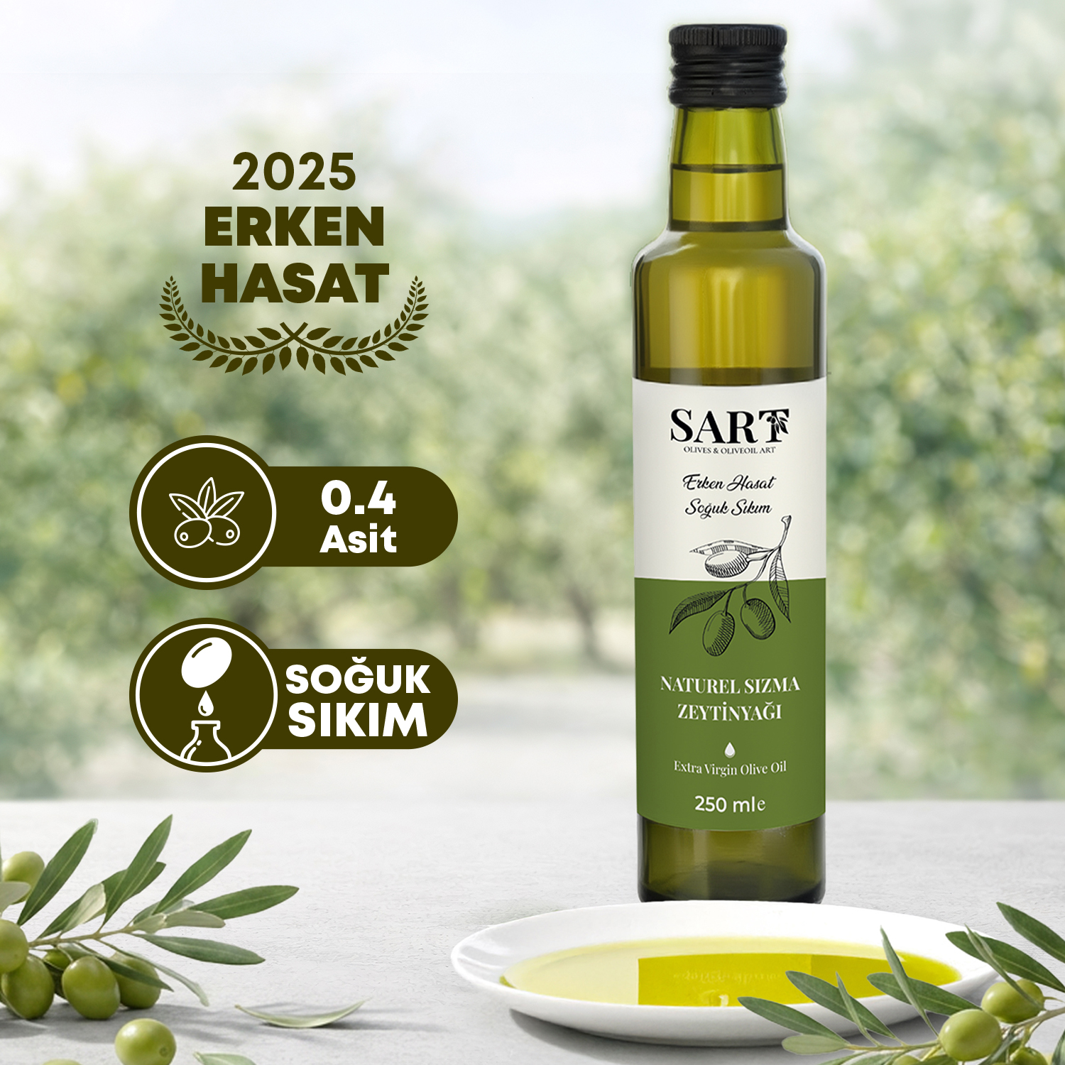 Erken Hasat Soğuk Sıkım Zeytinyağı 250 ml Cam Şişe
