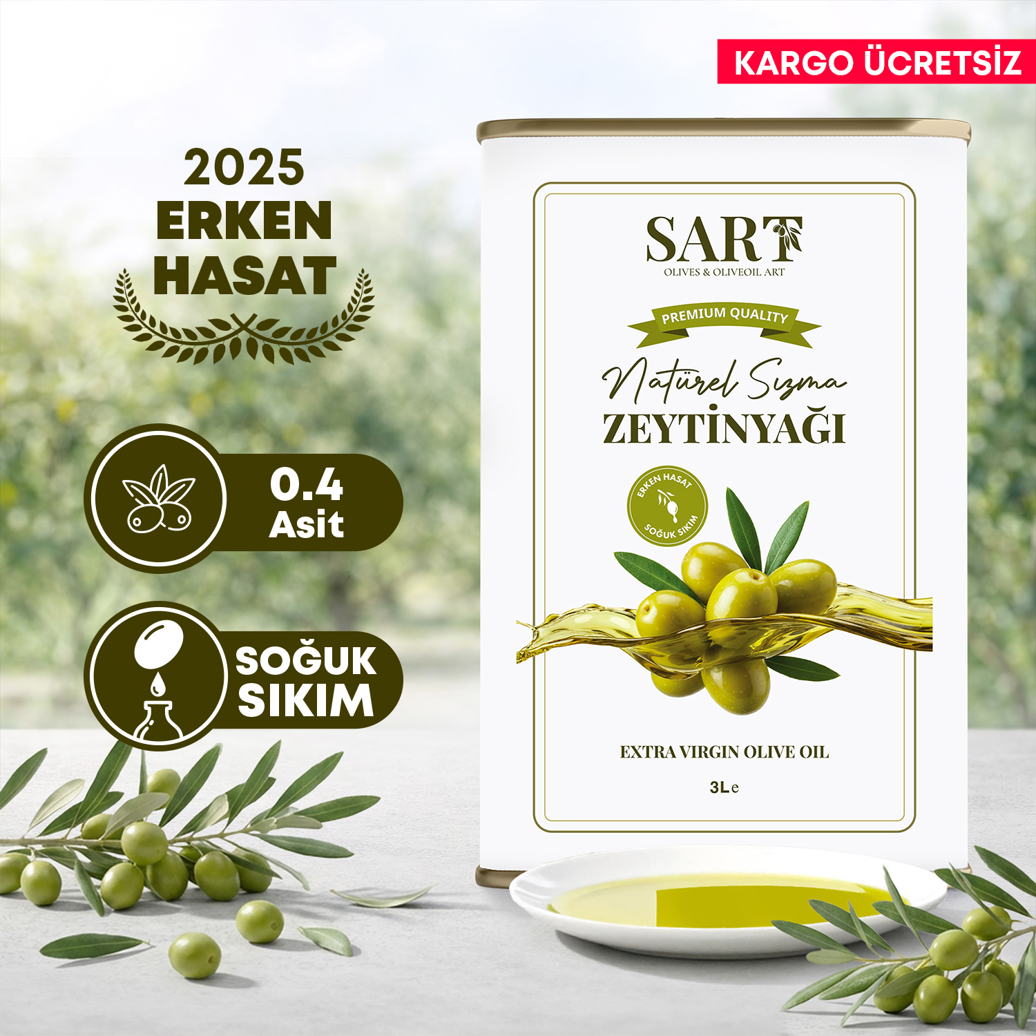 Erken Hasat Soğuk Sıkım Zeytinyağı - 3 LT Teneke