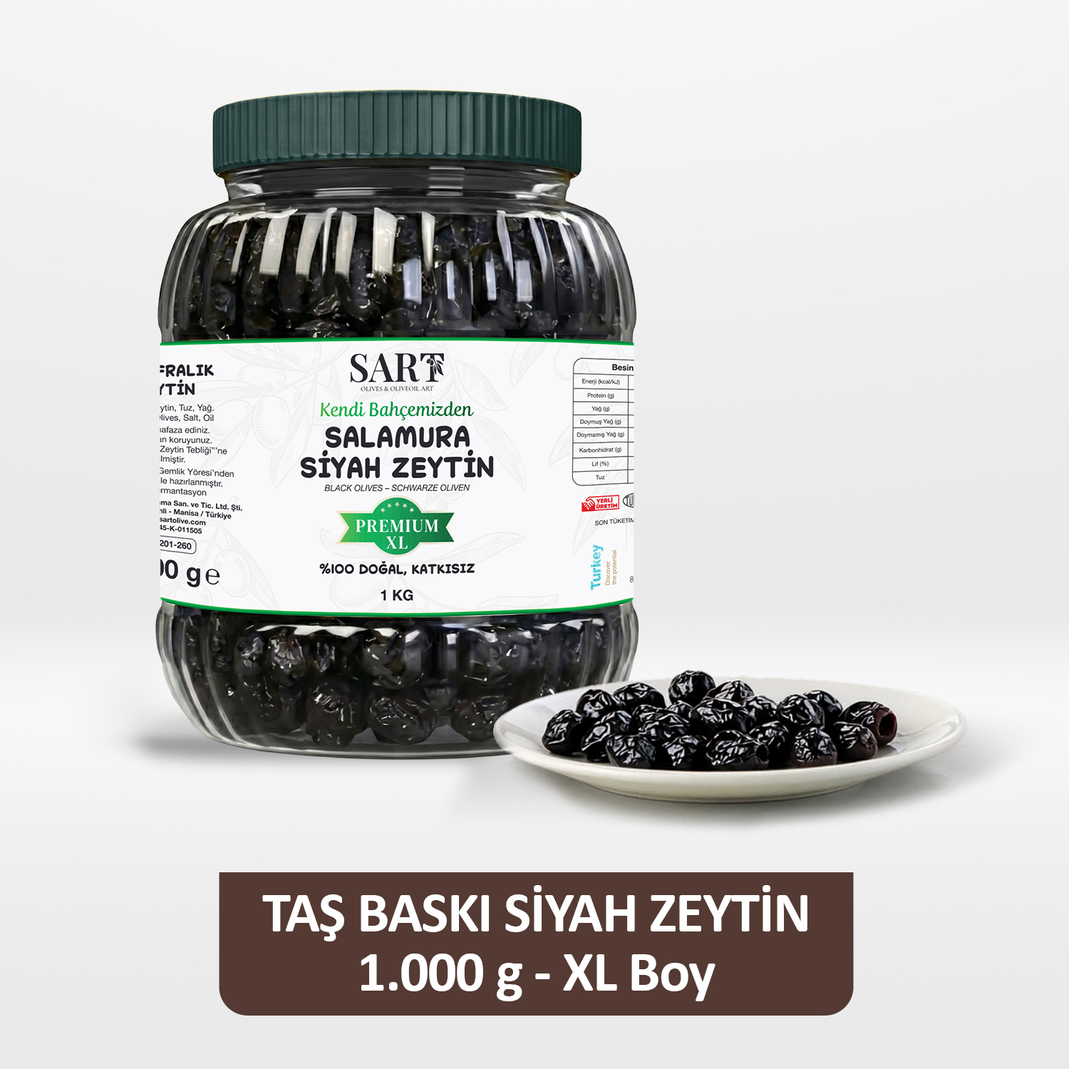 Taş Baskı Gemlik Sofralık Siyah Zeytin Premium XL - 1 KG