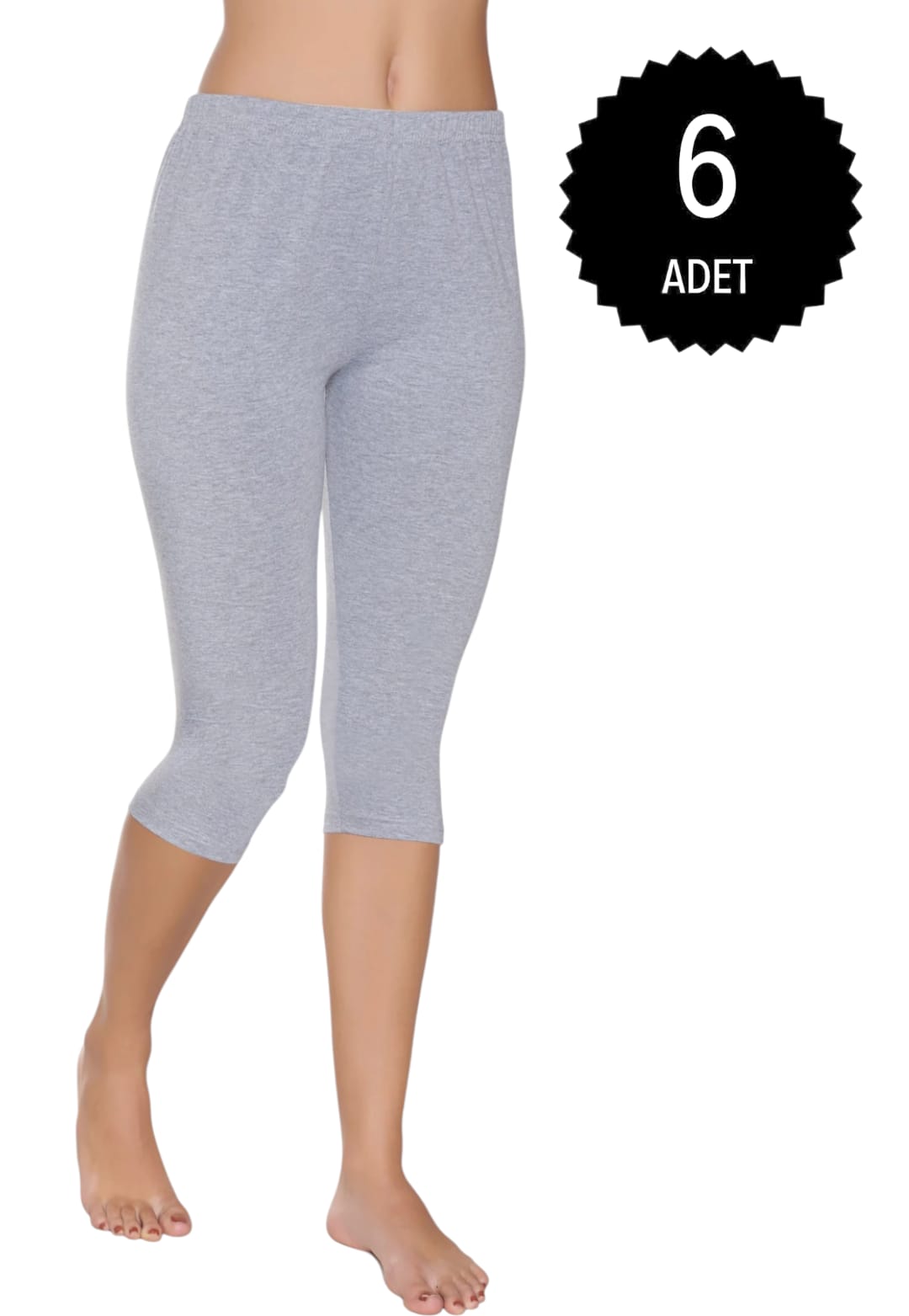 Gümüş 3104 Kadın Likralı Düz Diz Altı Tayt Gri 6 lı Paket