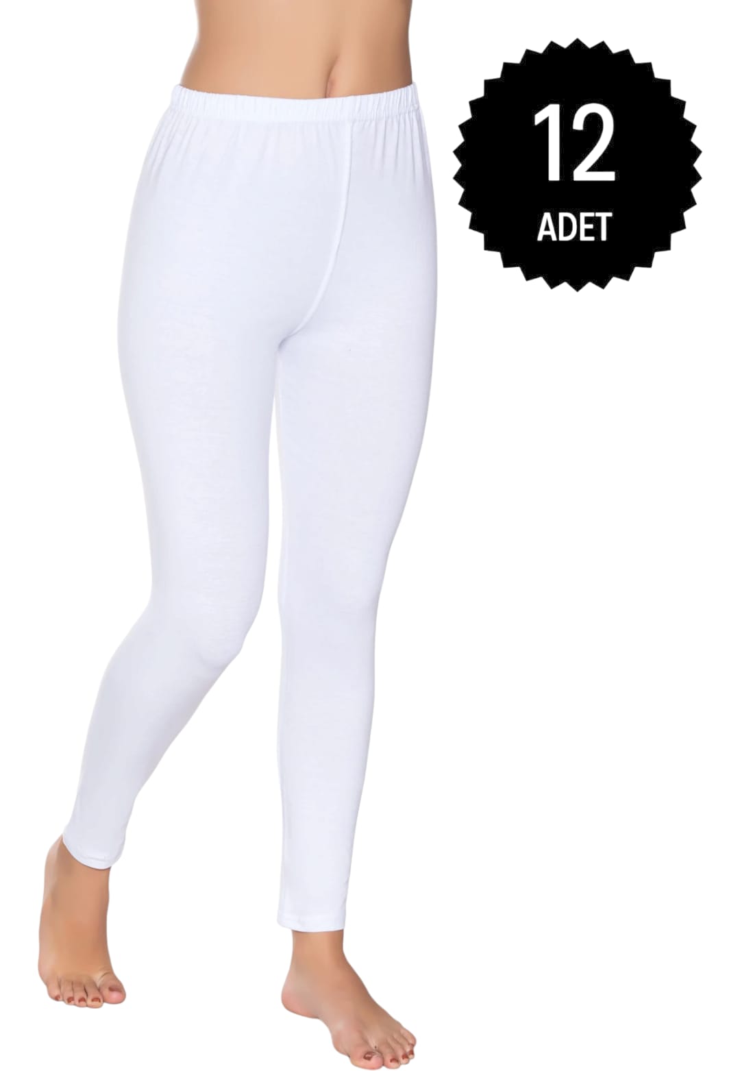 Gümüş 3103 Kadın Likralı Düz Uzun Tayt Beyaz 12 li Paket