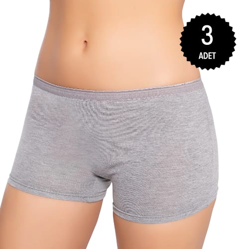 Gümüş 3016 Kadın Likralı Boxer Gri 3 lü Paket