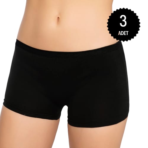 Gümüş 3016 Kadın Likralı Boxer Siyah 3 lü Paket