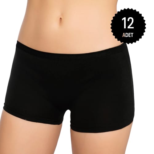Gümüş 3016 Kadın Likralı Boxer Siyah 12 li Paket