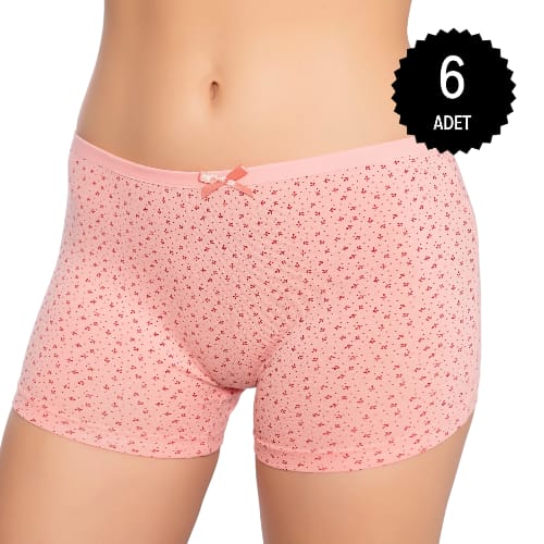 Gümüş 3098 Kadın Likralı Empirme (Desenli) Boxer Karışık 6 lı Paket