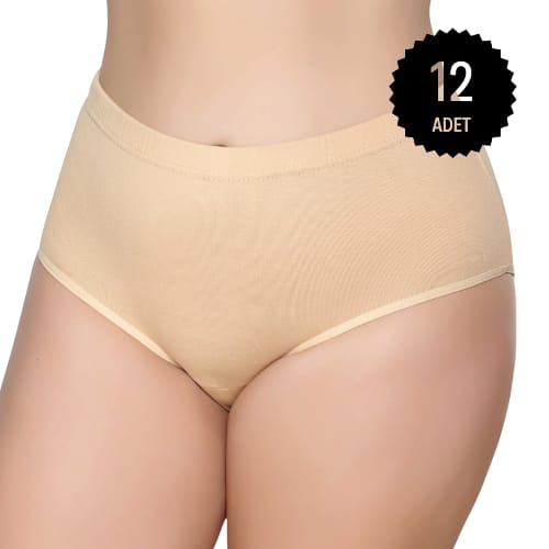 Gümüş 3041 Kadın Yüksek Bel Ribana Bato Külot Ten 12 li Paket
