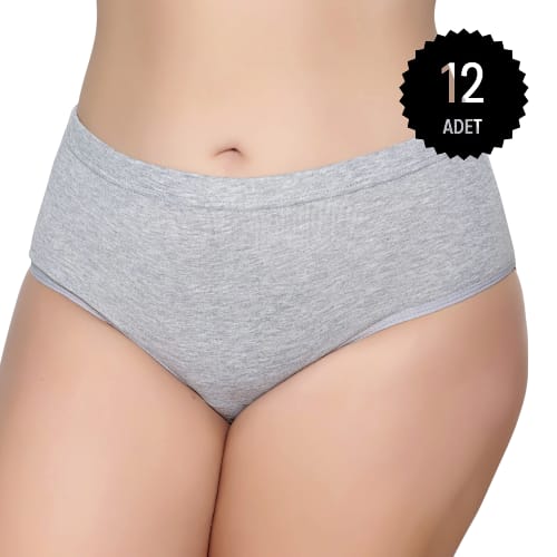 Gümüş 3041 Kadın Yüksek Bel Ribana Bato Külot Gri 12 li Paket