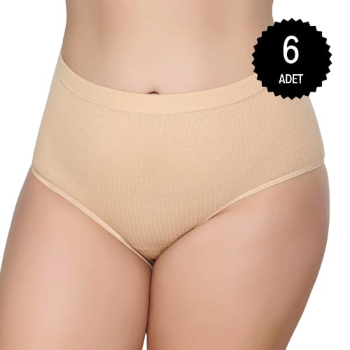 Gümüş 3092 Kadın Yüksek Bel Çizgili ( Fitilli ) Bato Külot Ten 6 lı Paket