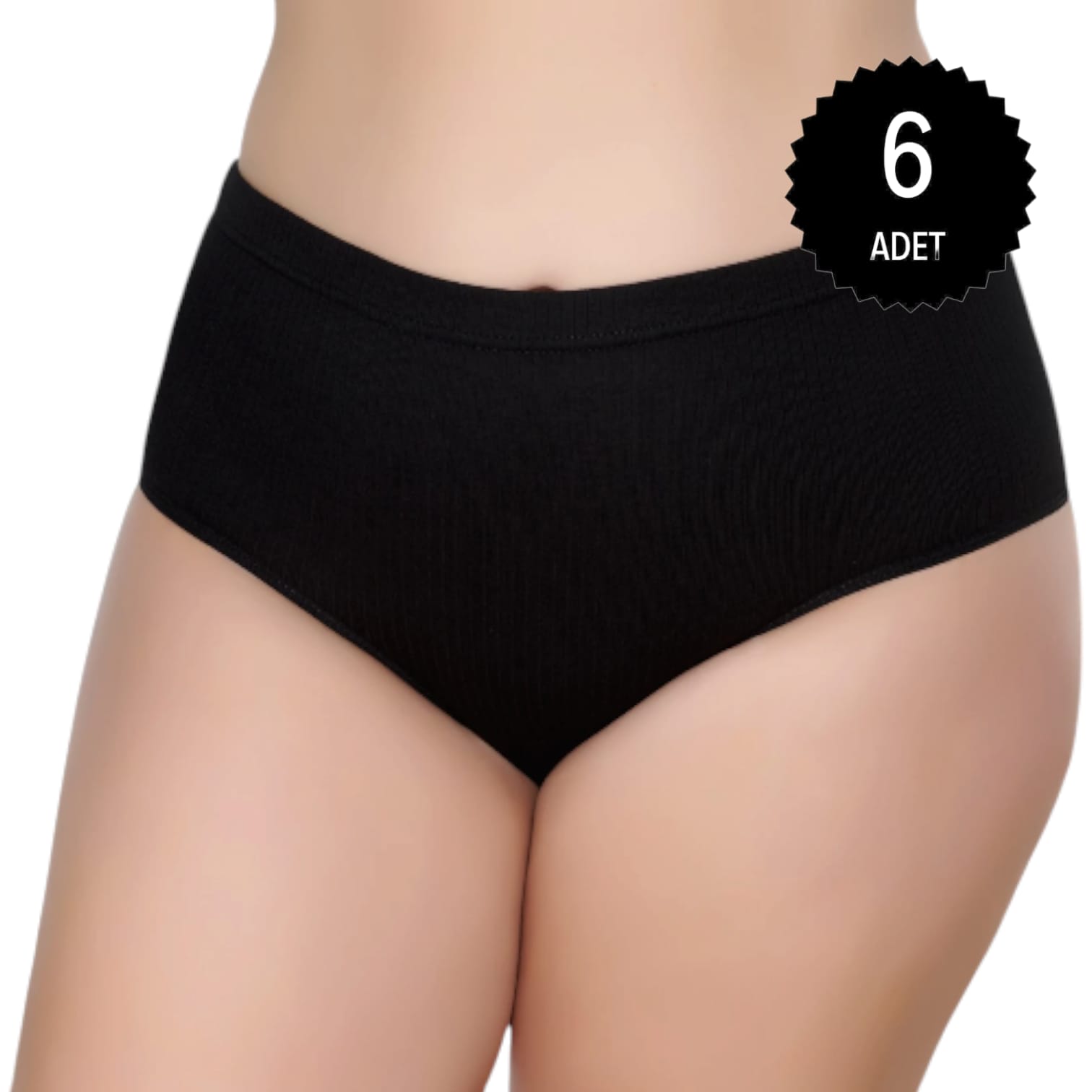 Gümüş 3092 Kadın Yüksek Bel Çizgili ( Fitilli ) Bato Külot Siyah 6 lı Paket