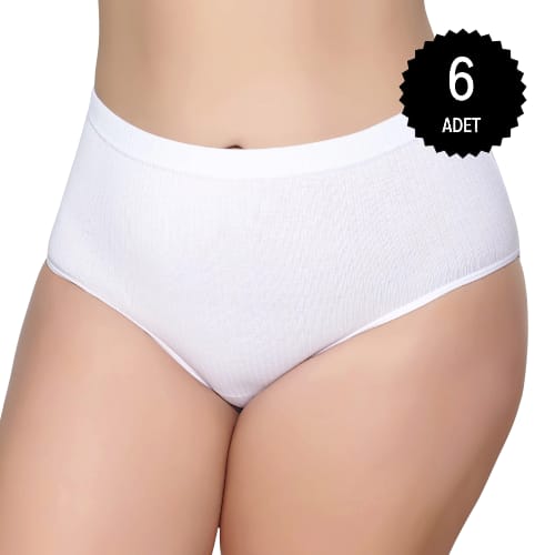 Gümüş 3092 Kadın Yüksek Bel Çizgili ( Fitilli ) Bato Külot Beyaz 6 lı Paket