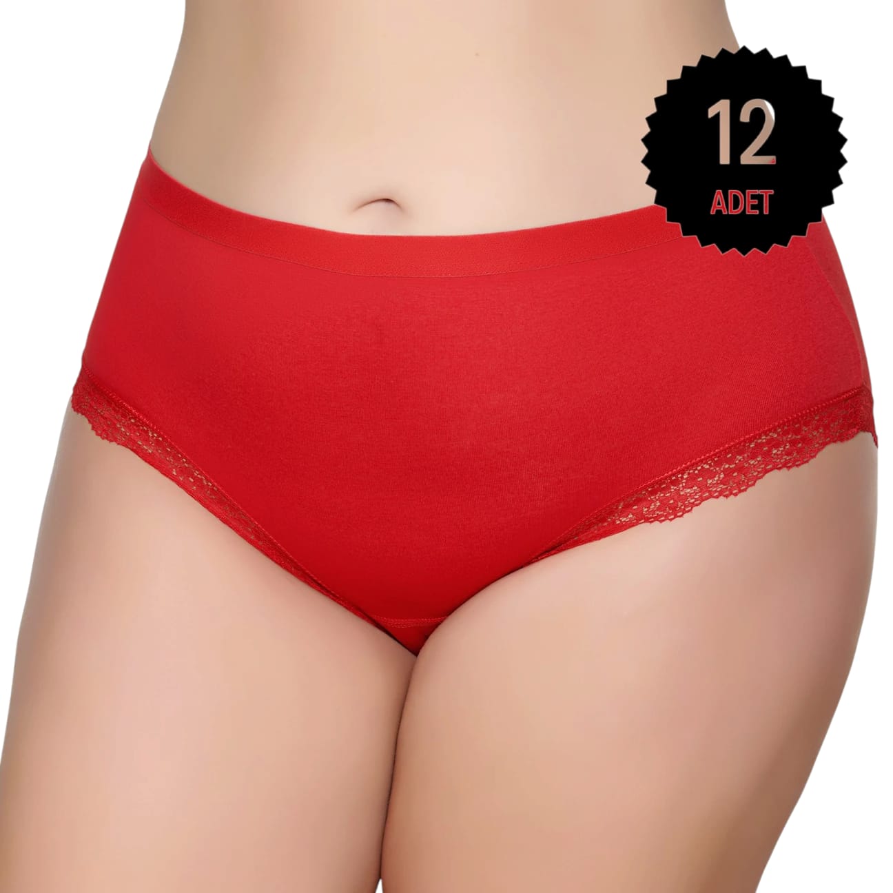 Gümüş 3085 Kadın Likralı Sur Dantel Yüksek Bel Bato Külot Kırmızı 12 li Paket